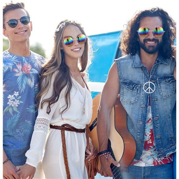 Hippie Dressing Accessory Set Hippie Glasses and Peace Sign Necklace - Picture 5 of 7